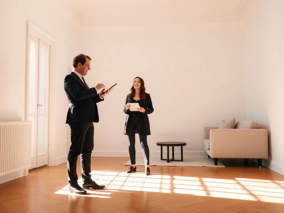 Agente immobiliare durante una visita con un tablet in mano